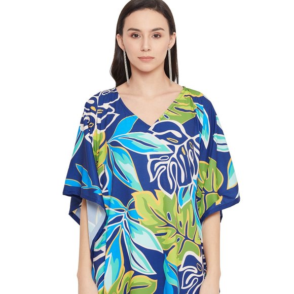 Gypsie Blu Women Plus Size Leaf Print Kaftan Maxi Dress for Beach Party Cover Up - Picture 4 of 10